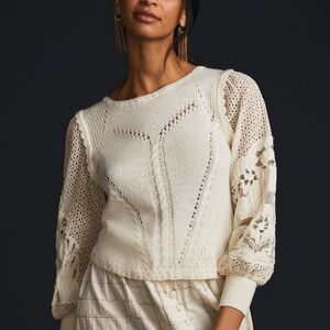 Anthropologie Lace Eyelet Womens Ivory Sweater